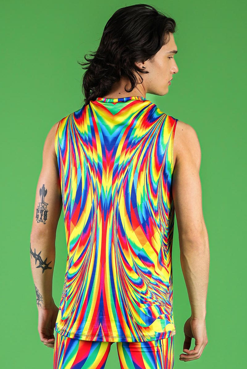 Rainbow Glitch Men's Sleeveless Shirt Back View