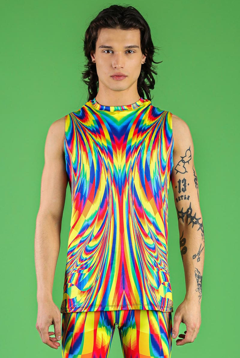Rainbow Glitch Men's Sleeveless Shirt Front View