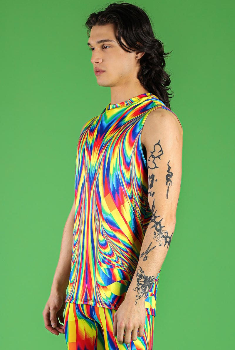 Rainbow Glitch Men's Sleeveless Shirt Side View