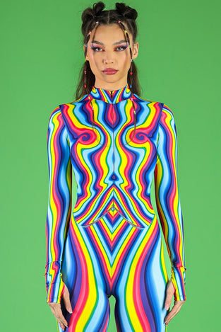 Rave Outfit Rainbow Meltdown Costume Close View