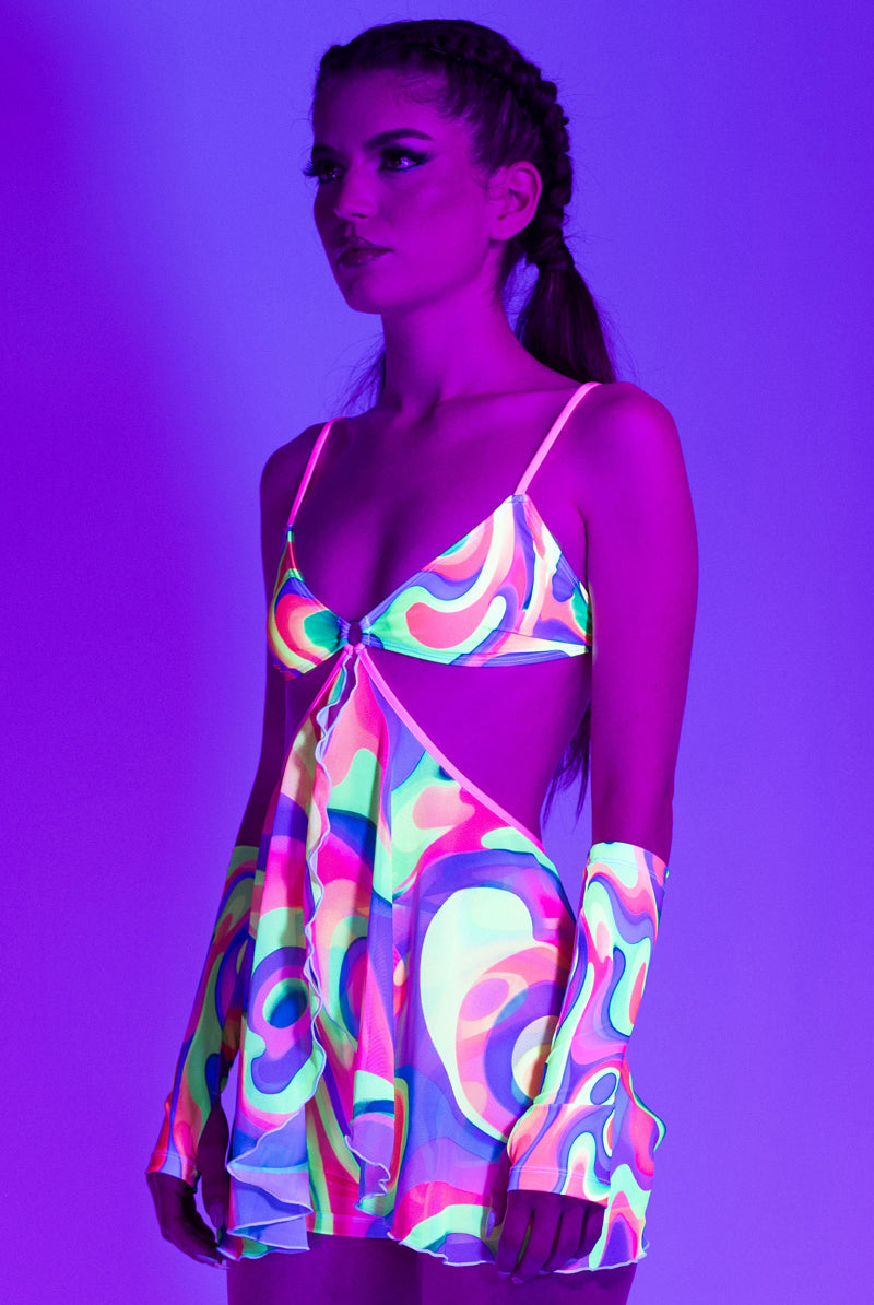 rainbow-mess-high-waisted-shorts-side-view-uv