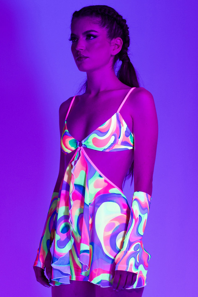 rainbow-mess-high-waisted-shorts-side-view-uv
