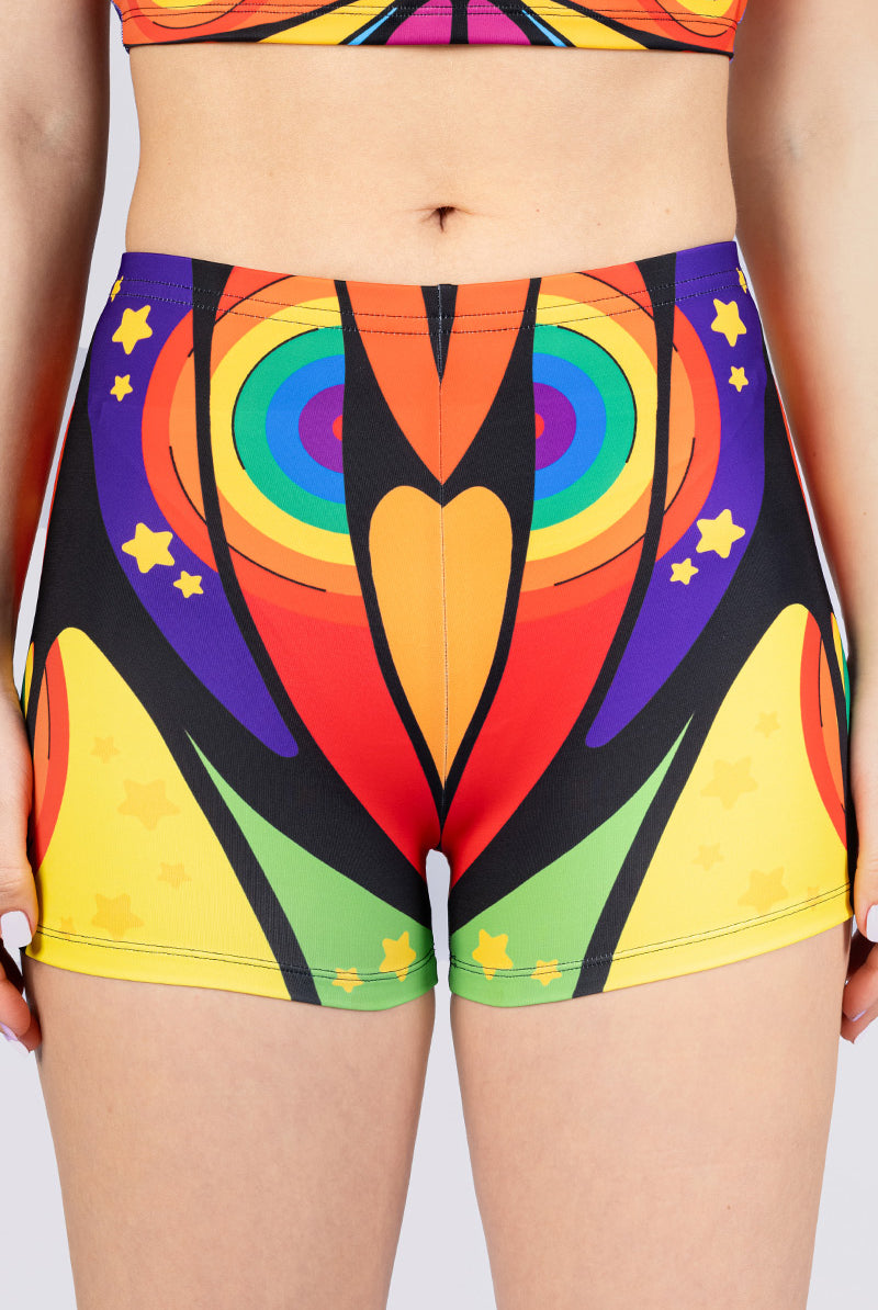 rainbow-metamorphosis-high-waisted-shorts-close-front-view
