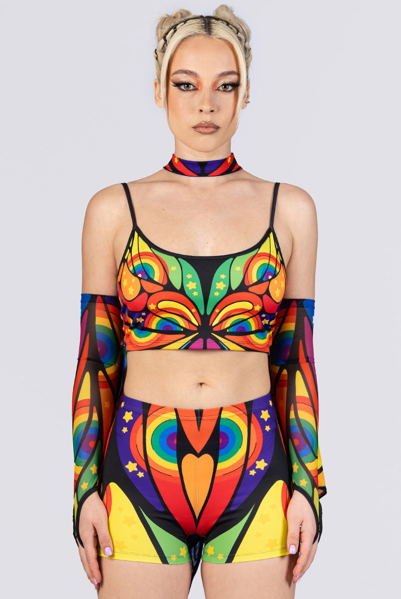 rainbow-metamorphosis-high-waisted-shorts-close-view