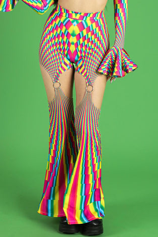 Rainbow Prism O-RIng Flare Pants Close View