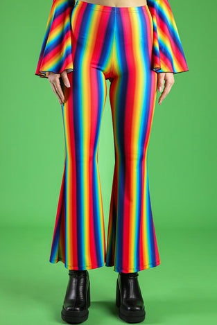 Rainbow Spectrum High Waisted Bell Bottoms Pants Close View