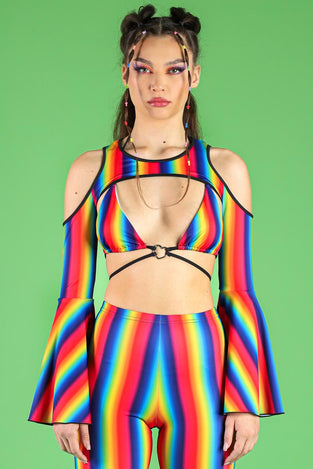 Rave Outfit Rainbow Spectrum Bell Bottoms Set Front View