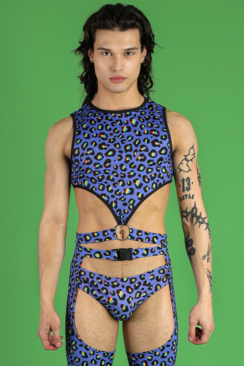 Rainbow Spots Men's O-Ring Cut Out Crop Top