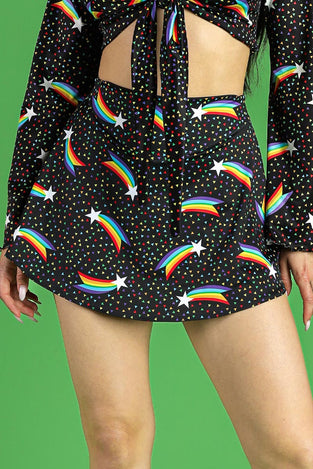 Rainbow Stardust High Waisted Skirt with Shorts Close View