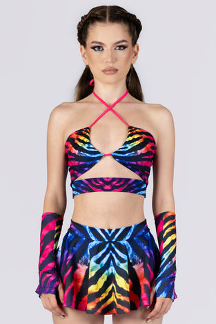 Rave Outfit Rainbow Tiger Rave Mini Skirt Set Close View