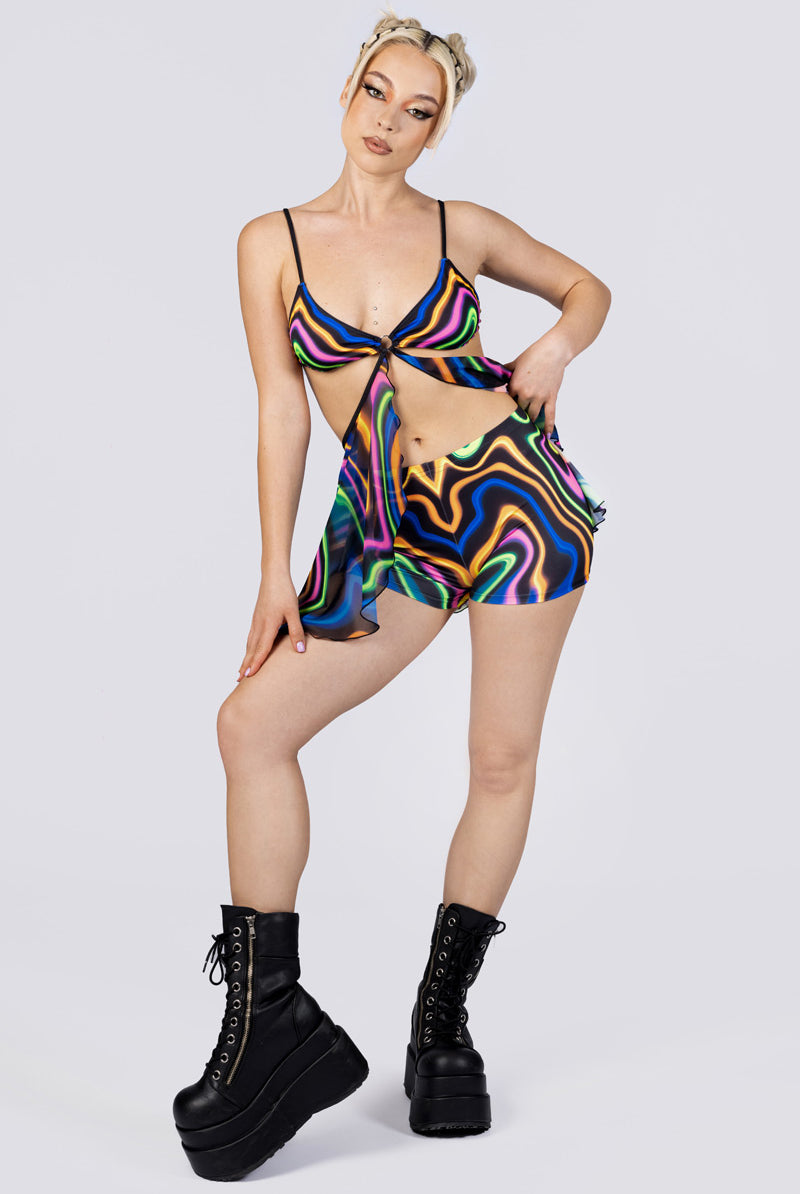 rainbow-vibration-high-waisted-shorts-set-front-view