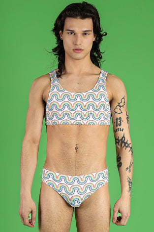 Rainbow Waves Men's Swim Briefs Front View