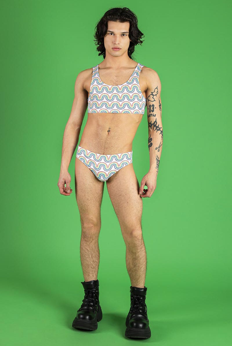 Rainbow Waves Men's Swim Brief Set Full View