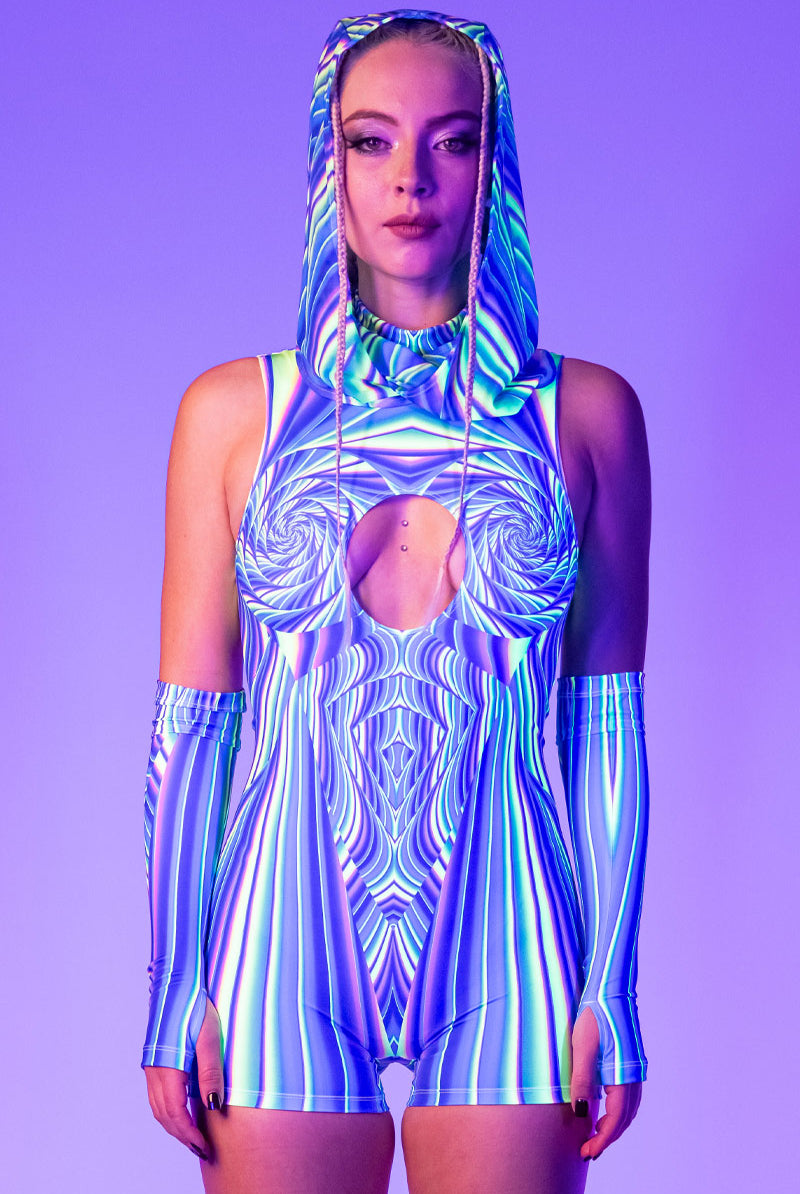 Rave Spectrum Cut Out Romper Close Front View
