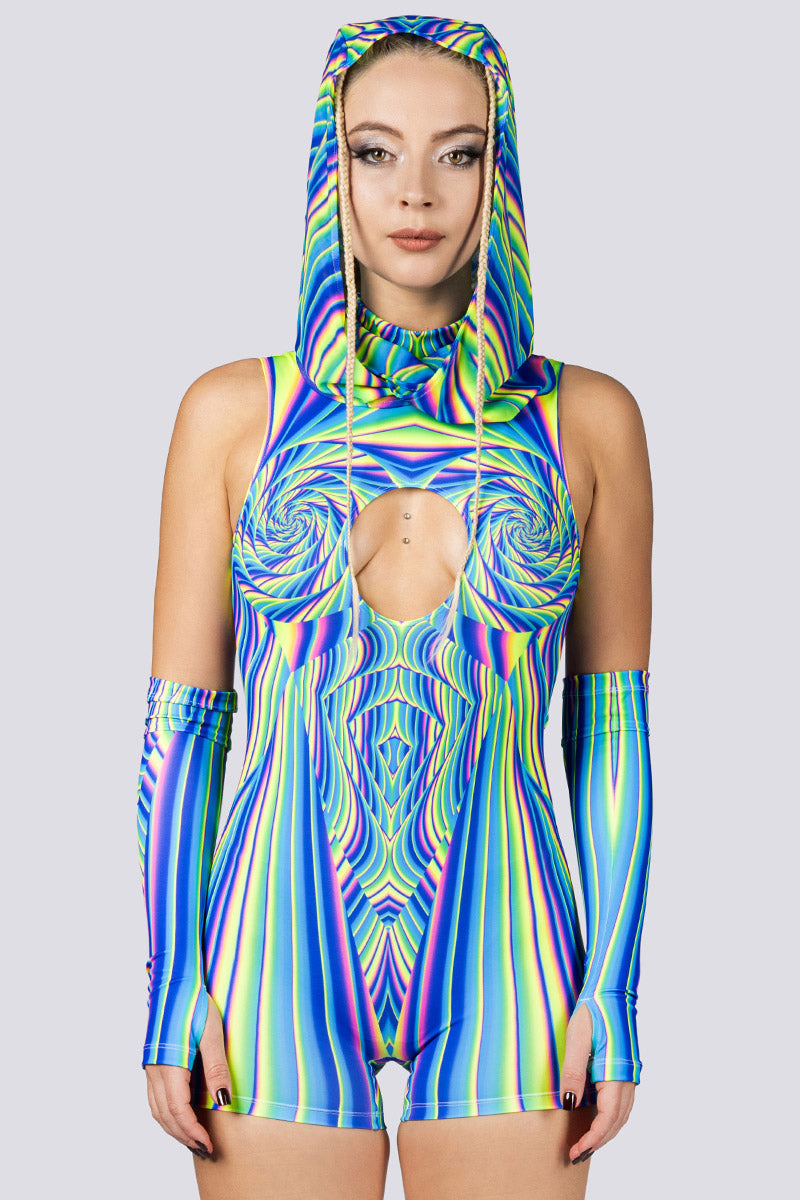 Rave Spectrum Cut Out Romper Close Full View