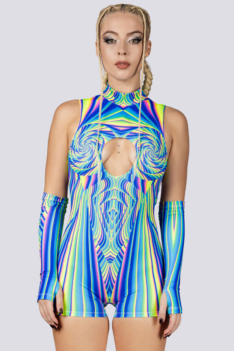 Rave Spectrum Cut Out Romper Front View