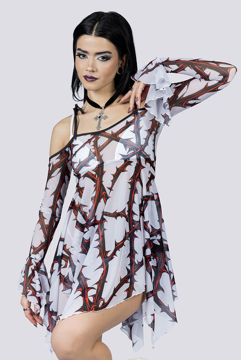 Razorvine Mesh Handkerchief Strappy Dress Close Up Gothic Outfits