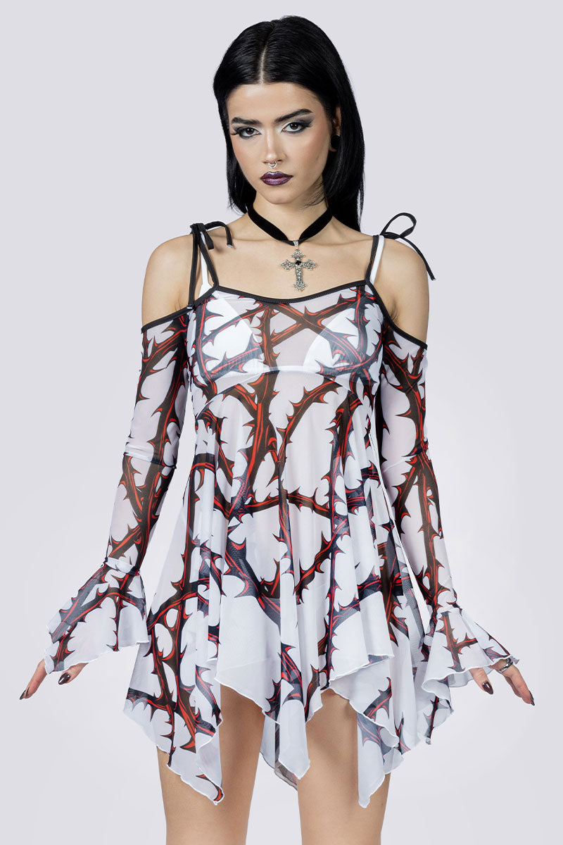 Razorvine Mesh Handkerchief Strappy Dress Front Goth Clothing