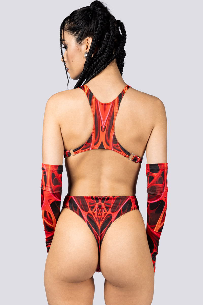 Red Dimension High Cut Bodysuit Close Back View