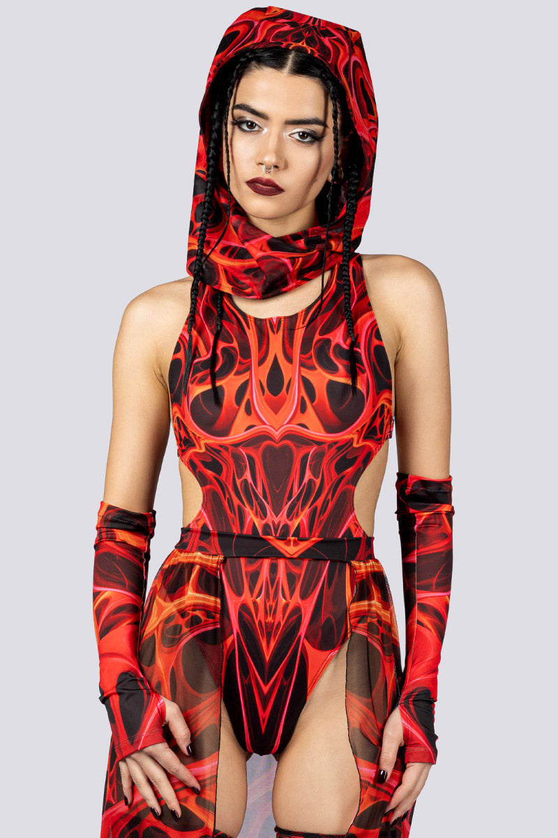 Red Dimension High Cut Bodysuit Close Full View