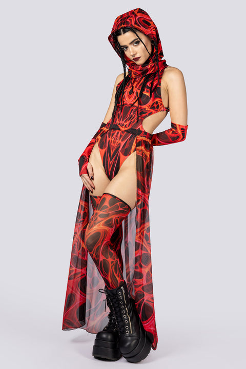 Rave Outfit Red Dimension High Cut Bodysuit Full View