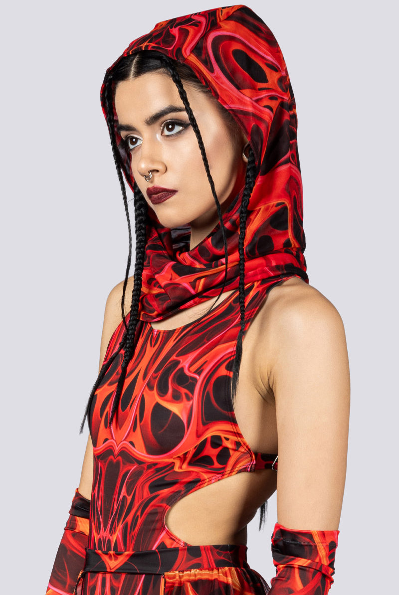 Red Dimension Rave Hood Close View