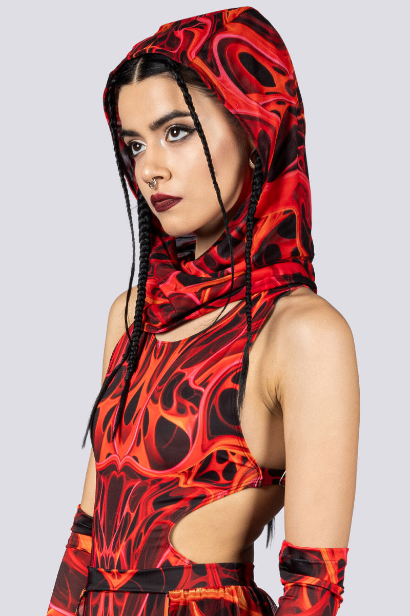 Red Dimension Rave Hood Close View