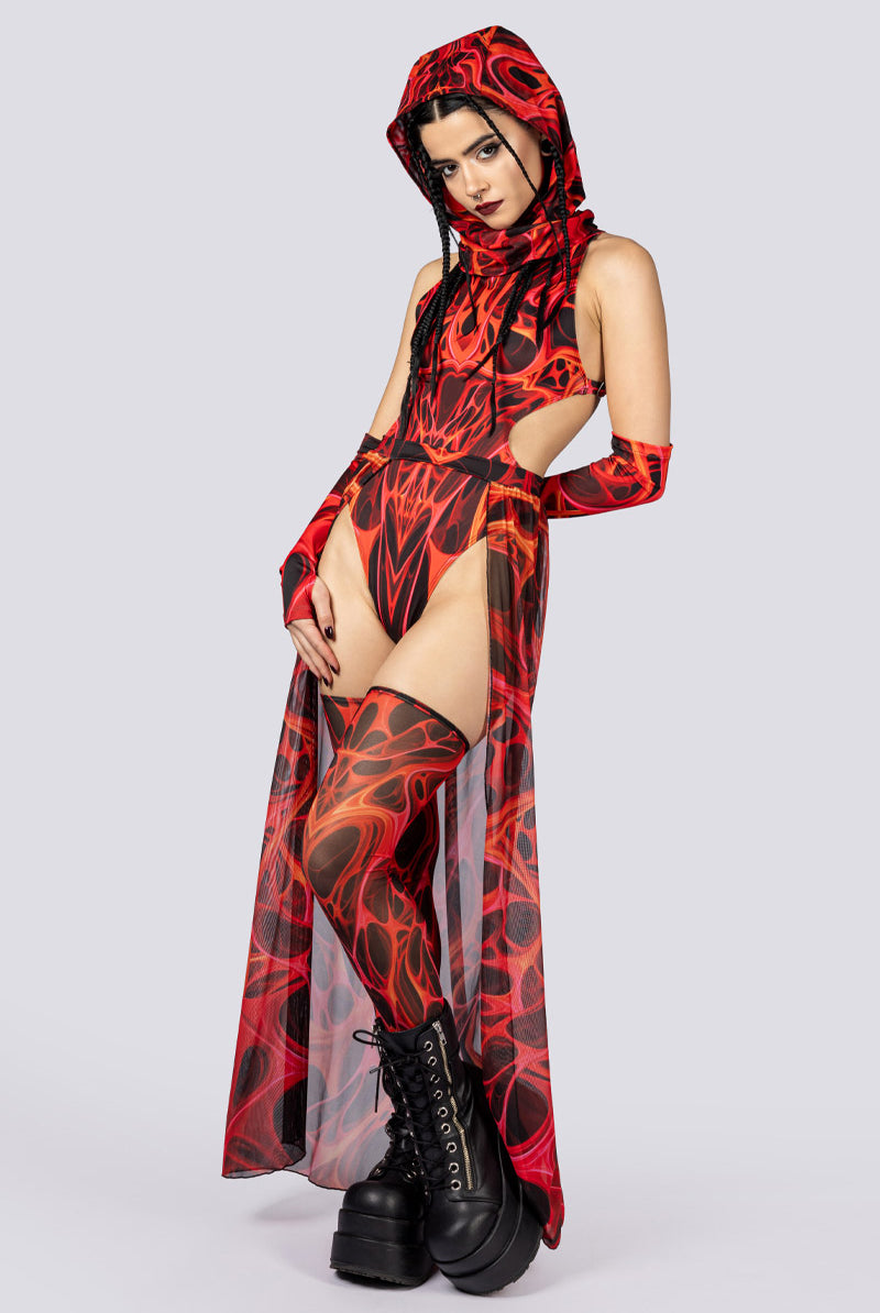 Red Dimension Rave Hood Full View