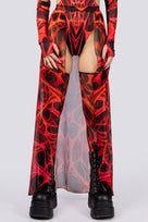 Red Dimension Sheer Maxi Skirt Close View