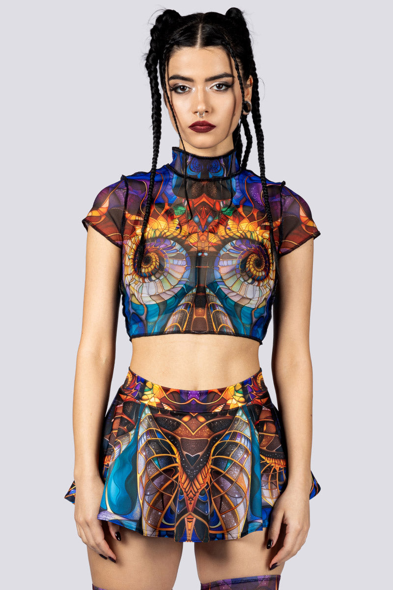 Relica Mesh Mock Neck Crop Tee Front View