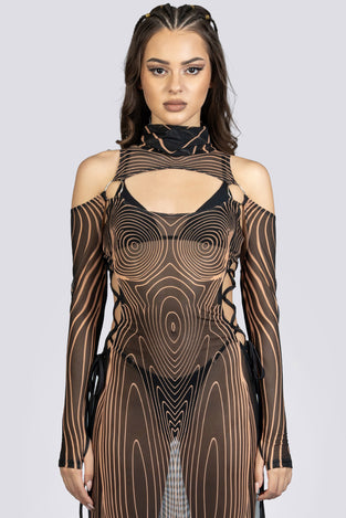 Resonance Lace Up Maxi Mesh Dress Festival Wear