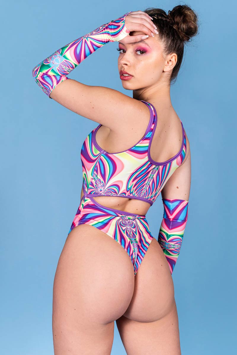 Rainbow Trip Sexy Thong Bodysuit with High Cut for Rave
