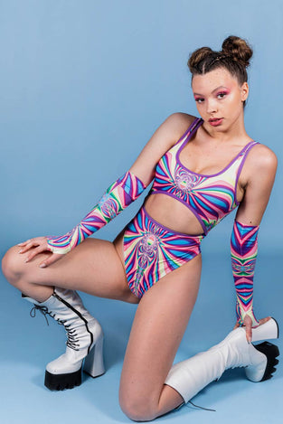 Rave Outfit Rosy Radiance Thong Bodysuit Side View