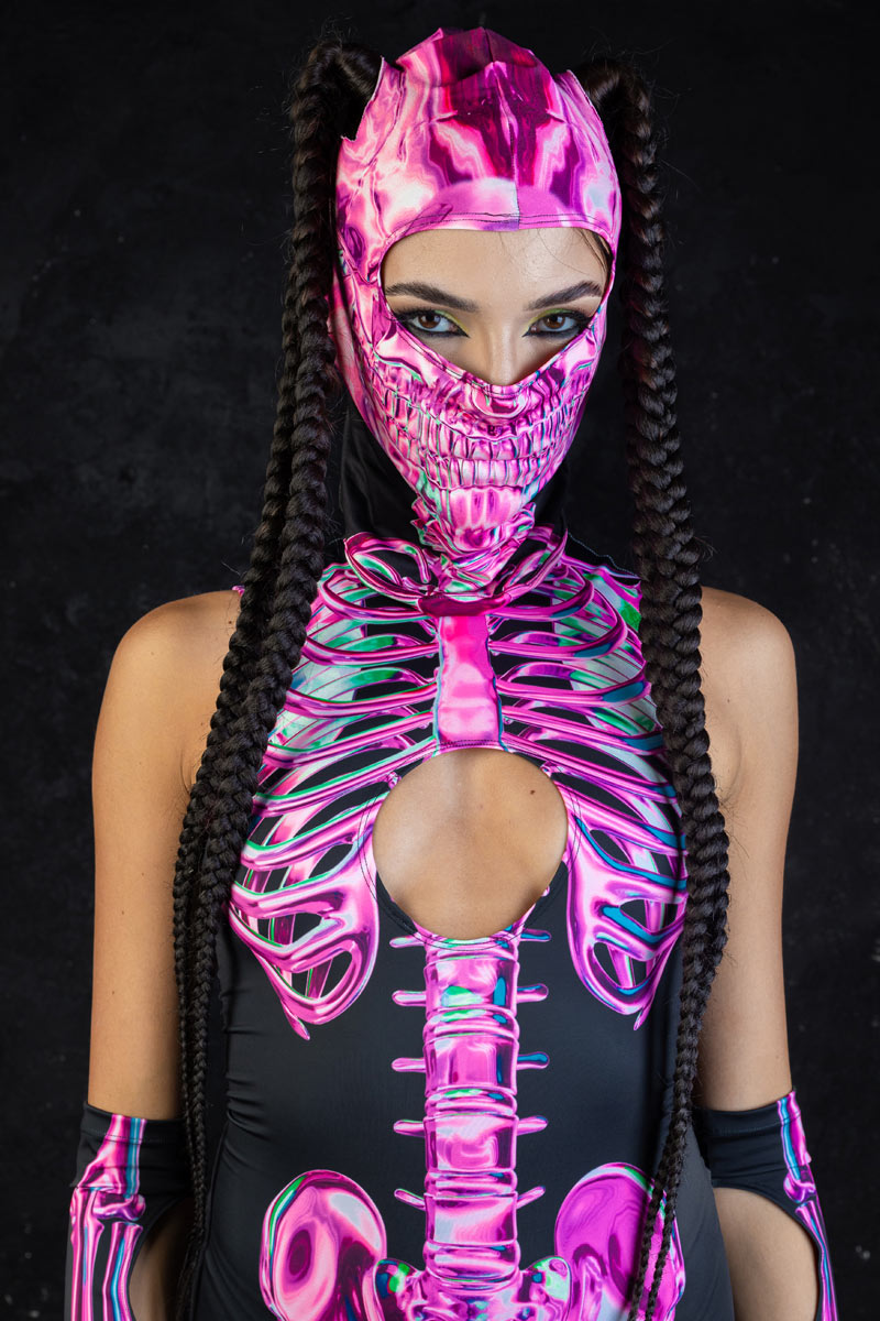 Rosy Skeleton Balaclava Front View