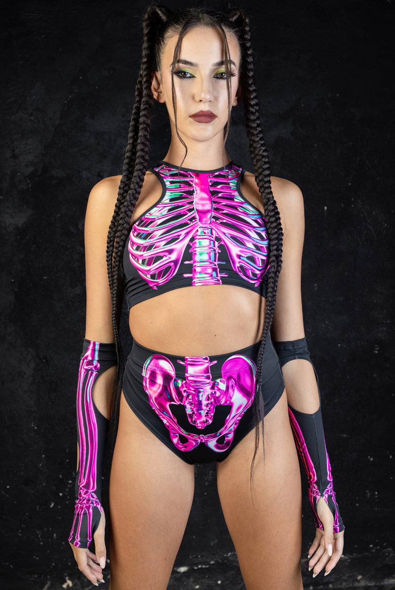 Sexy Rosy Skeleton Booty Shorts in Pink for Rave | Devil Walking Sexy Rosy Skeleton Booty Shorts in Pink for Rave | Devil Walking