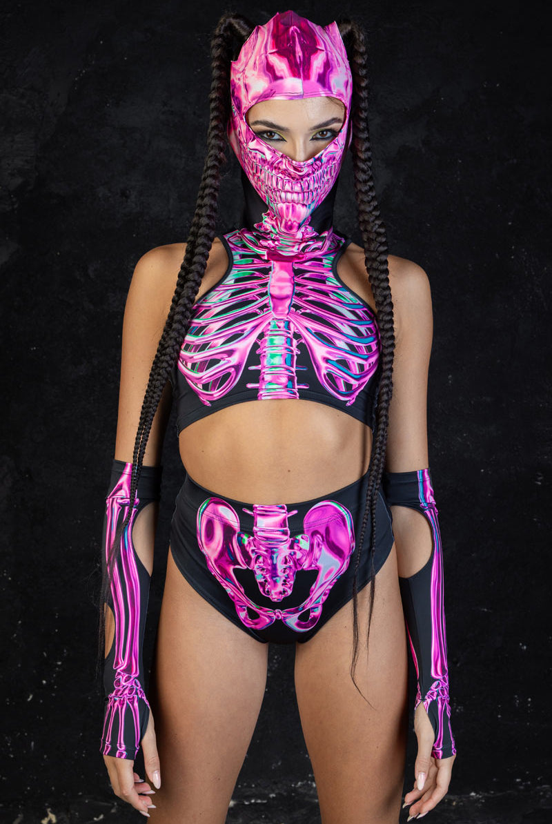 Rosy Skeleton Booty Shorts Set