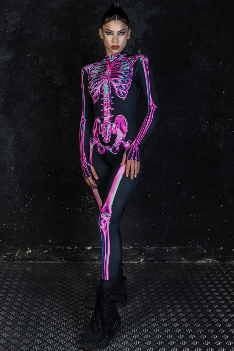 Rosy Pink Skeleton Women Costume for Halloween | Devil Walking