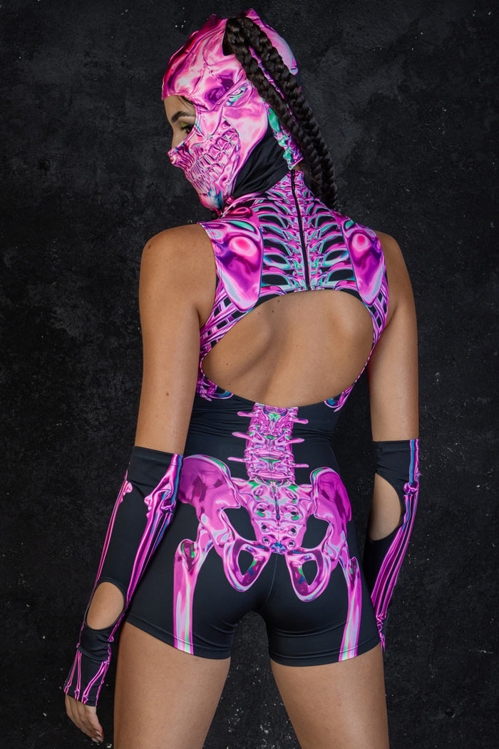 Rave Outfit Rosy Skeleton Cut Out Romper Back View