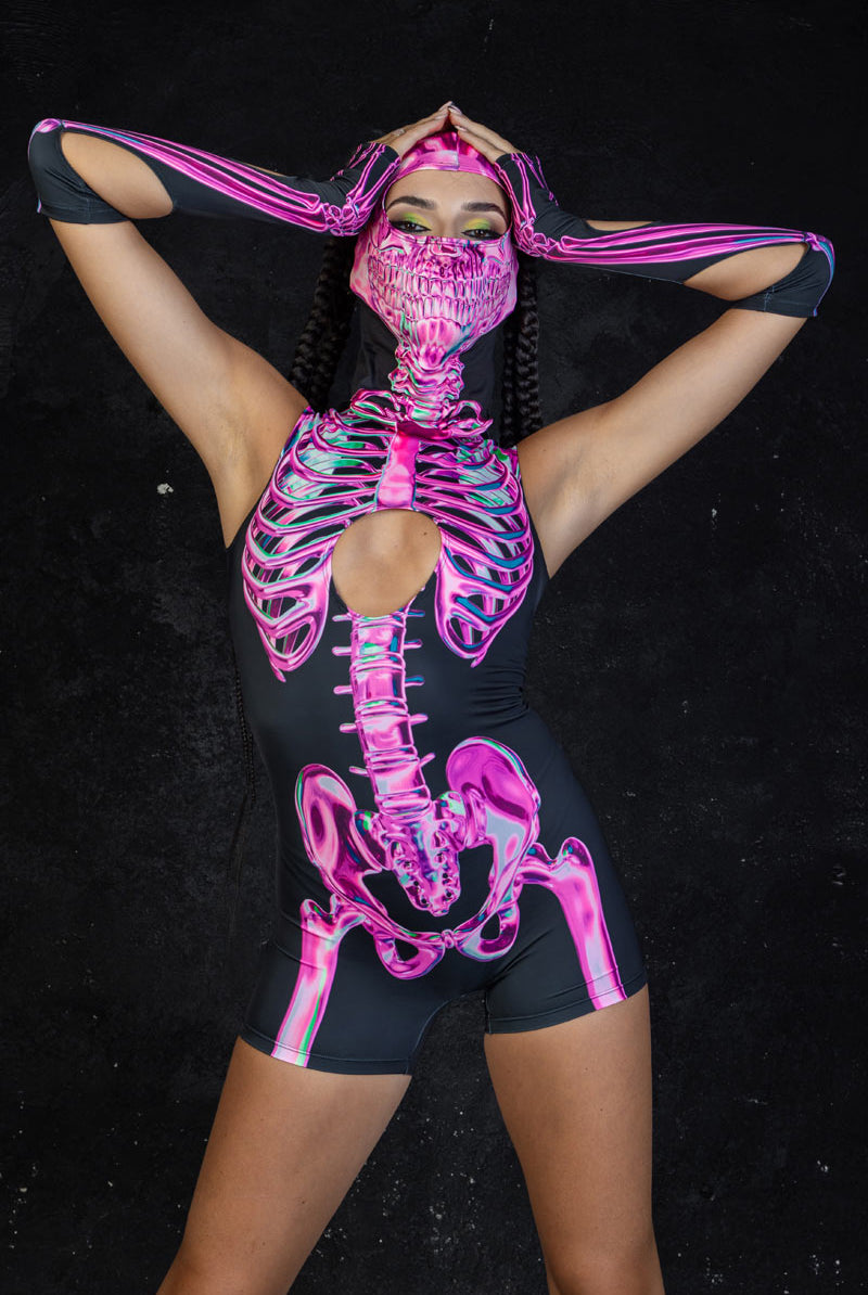 Rosy Skeleton Cut Out Romper Front View