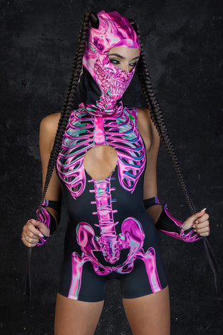 Rave Outfit Rosy Skeleton Cut Out Romper