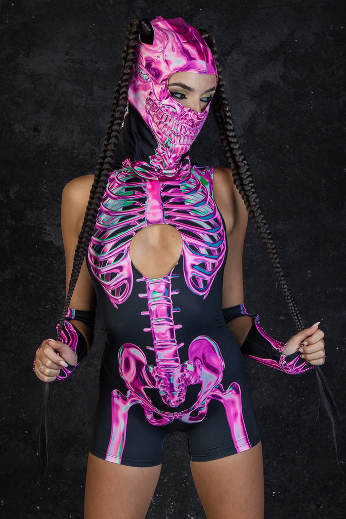 Rave Outfit Rosy Skeleton Cut Out Romper