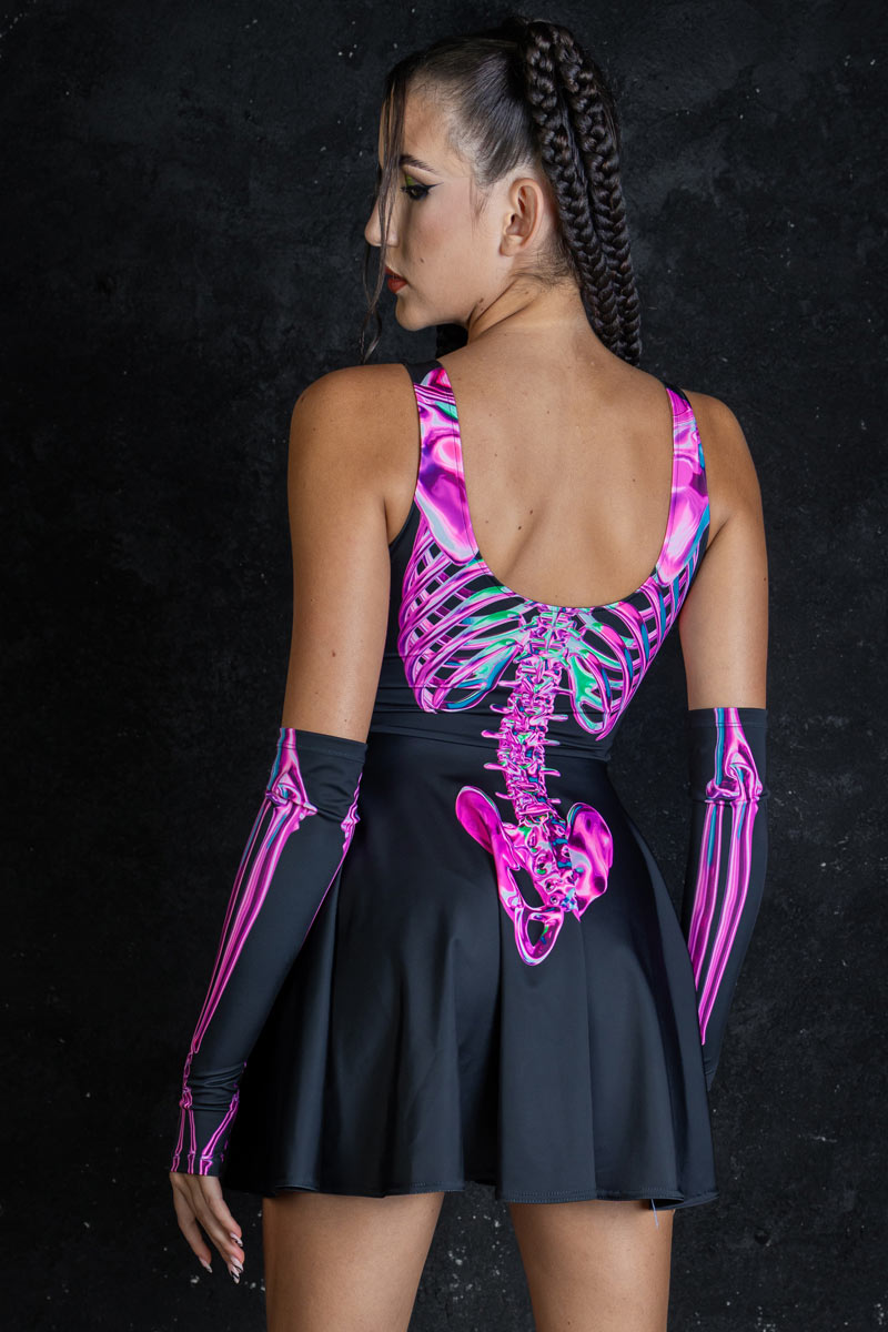 Rosy Skeleton Skater Dress Back View