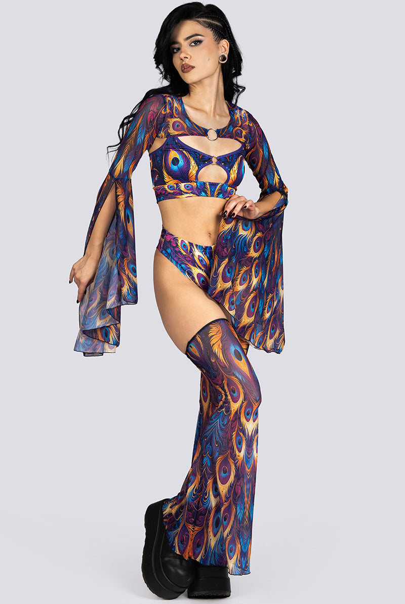 Royal Peacock High Cut Booty Shorts Set Rave Halloween Clothes
