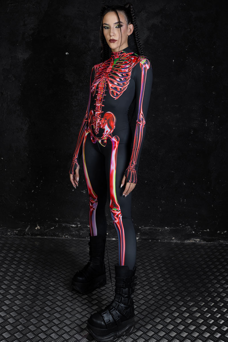 Ruby Costumes Rig Red Ruby Skeleton Women Costume for Halloween | Devil Walking