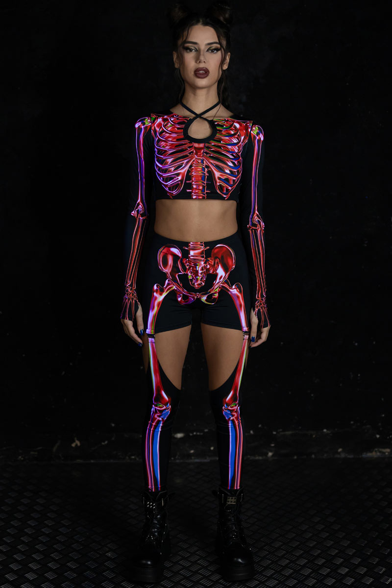 Ruby Skeleton Garter Leggings Set Full View