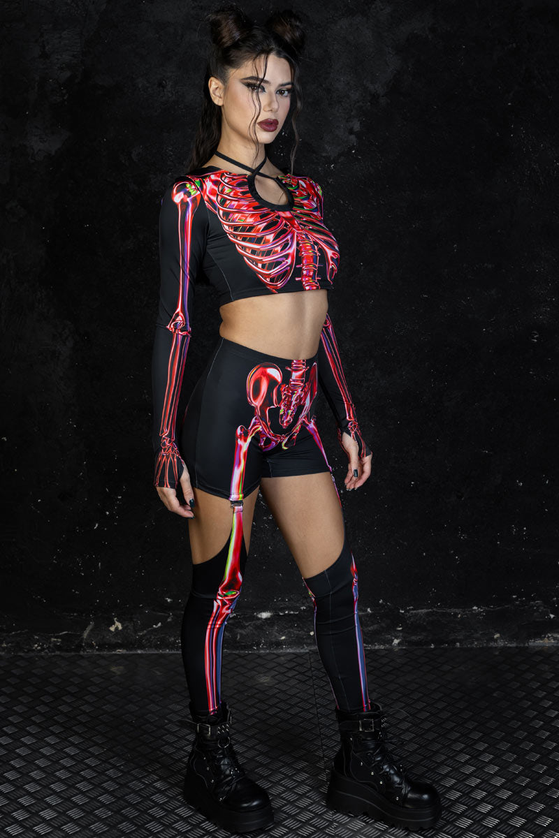Ruby Skeleton Garter Leggings for Halloween in Red | Devil Walking