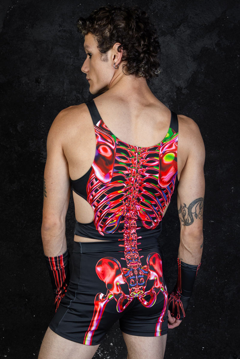 Ruby Skeleton High Waisted Men Shorts Set Back View