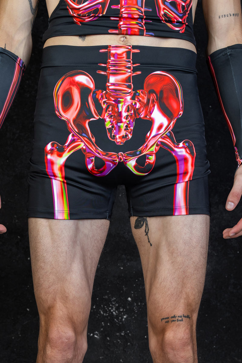 Ruby Skeleton High Waisted Men Shorts Close View