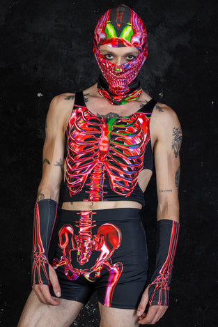 Rave Outfit Ruby Skeleton High Waisted Men Shorts Set Front View