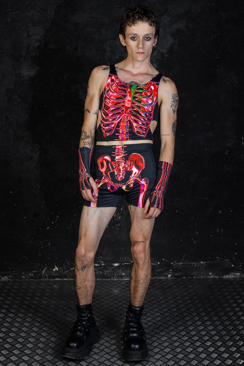 Red Ruby Skeleton Men Leggings for Halloween & Rave